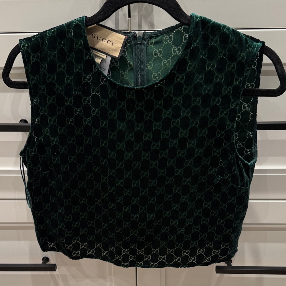 Gucci Dark Green Velvet Crop Top